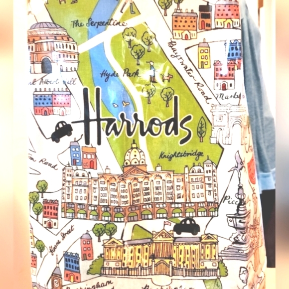 HARRODS Vtg London UK Map Dept Store Oil Cloth Easy Wipe Souvenir Tie Chef Apron - Picture 8 of 16